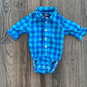 OshKosh Blue and Teal Button Down Onesie 3m
